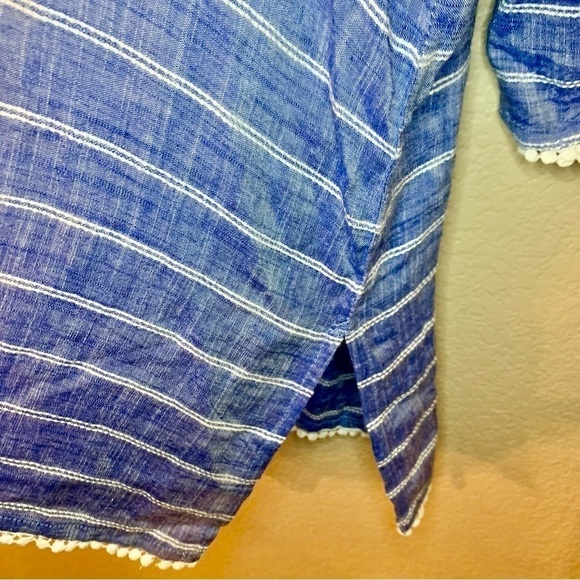 Tunic Top S / XS Fresh Produce Blue White Embroidered Detail Viscose Ties - Picture 9 of 16